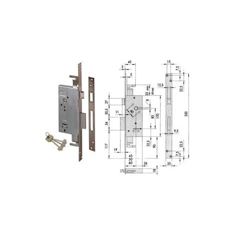 SERRATURA TRIPLICE DA INFILARE DOPPIA MAPPA CON SCROCCO 57215  mm.45 (57215450)    CISA