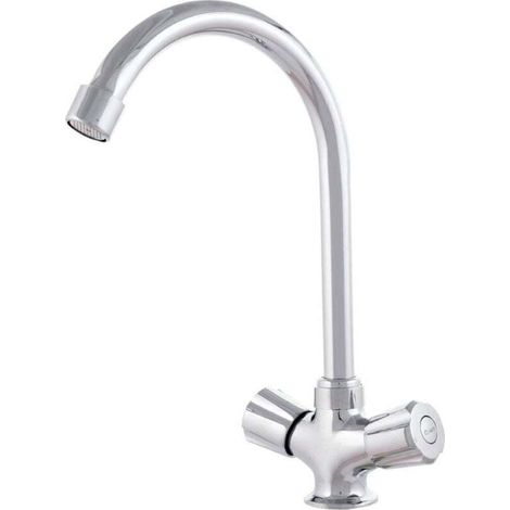 FOREHILL Waschtischarmatur aus Zinklegierung mit Chrom-Finish, Warm- und Kaltwasser, flexible Schläuche, hoher Auslauf, zwei Griffe [QLI-FA938]