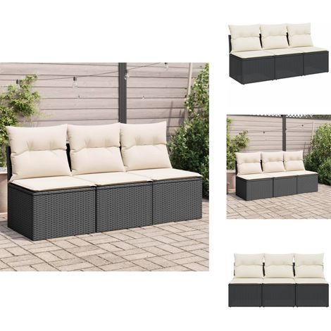 Canapé de jardin avec coussins 3 places noir résine tressée - Canapé De Jardin - Salon De Jardin - Meuble De Jardin - Résine Tressée - Rotin Synthétique (1/5)