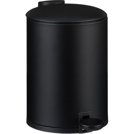 Relaxdays Mülleimer Bad, 3 l, Kosmetikeimer mit Soft-Close, matte Optik, entnehmbarer Inneneimer, Treteimer, schwarz