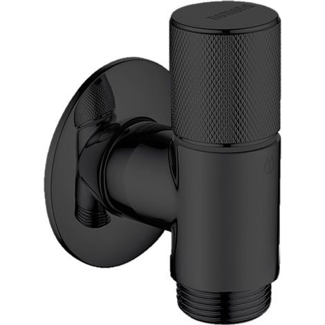 Robinet d'équerre G1/2" avec design ultra fin pour une utilisation dans des espaces restreints - Montage mural - Laiton chromé - Pour lavabo de cuisine - Noir mat (1/5)