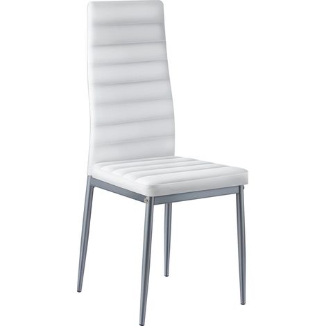 Lot de 6 chaises de salle à manger design, chaises d'appoint rembourrées en simili cuir pour table, chaises de cuisine gain de place avec coussins épais et pieds métalliques, blanc (1/5)