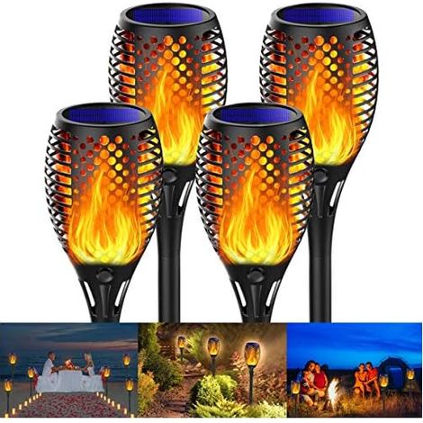 Lumières Flamme Solaire, 4 Pack Lampe Torche de Jardin LED Solaire Lumière Lampe Etanche IP65 Éclairage Torche Solaire D'extérieur Auto On/Off Flamme Solaire pour Décor, Jardin, Patio, Chemins