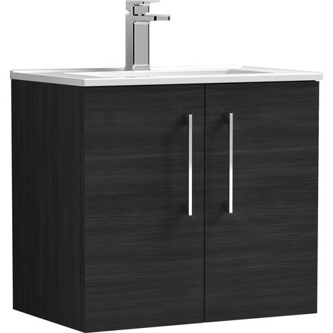 Balterley Contemporary Bathroom 2 Soft Close Door & Minimalist Wall Hung Vanity Unit Basin, Charcoal Black, 600mm