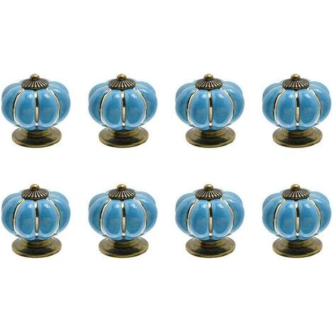 EASYCOMFORT 8 x Boutons de tiroir en céramique bouton de meuble forme citrouille pour tiroirs et placards de cuisine (Bleu) (1/2)