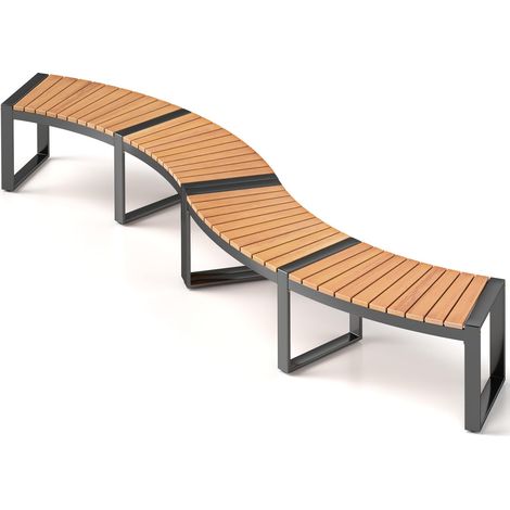 COSTWAY Panchina da Esterno 146 x 58 x 45 cm, Panca in Legno di Acacia 2 Posti con Gambe in Metallo, Panchina Curvata per Giardino, Cortile e Patio, Marrone e Nero (2) (1/5)
