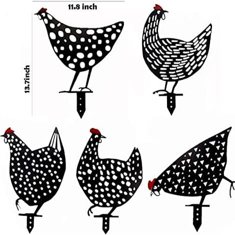 Statue Poule - Silhouette Métallique Creuse 33 cm - Décoration Extérieure Jardin Pelouse Allée - Lot de 5