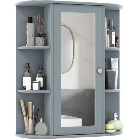 COSTWAY Bathroom Medicine Cabinet Wall Mounted Storage Cabinet w/Mirror-Grey (1/5)