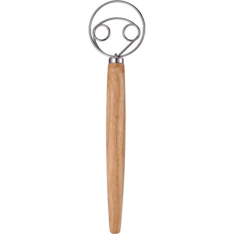 Fouet À Pâte Danois - Tête En Acier Inoxydable 3 mm - Manche En Chêne Naturel - Pour Pain Au Levain Pizza Pâtisserie - 1 Pièce (1/5)