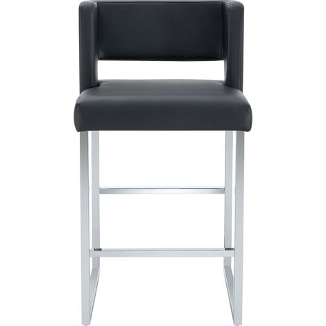 ELVMI Set di 2 Sgabelli da Bar, Seduta Quadrata Imbottita, Gambe in Metallo, Metallo e Similpelle, Nero e Argento (1/5)