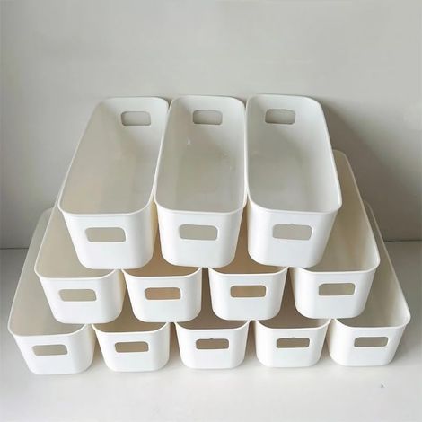 Bac De Rangement - Lot De 12 - Plastique - Empilable Avec Poignées - Maison Et Bureau - Conteneur Tiroir (1/5)
