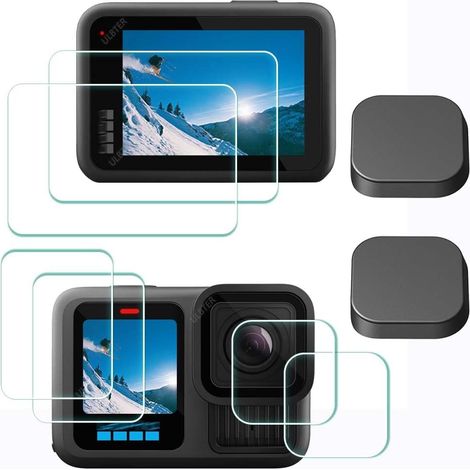 Pellicola protettiva per schermo per GoPro Hero 13 Hero13 Black + protezione per obiettivo + copriobiettivo [confezione da 6 + 2], vetro temperato con durezza 9H, antigraffio, anti-bolle