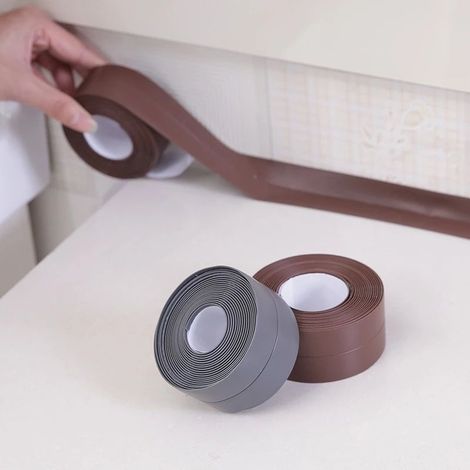 Bande adhésive imperméable en PVC pour murs, éviers, cuisinières, fissures, cuisine, salle de bain, baignoire, coin, joint d'étanchéité, 1 pièce (marron 320 x 2,2 cm)