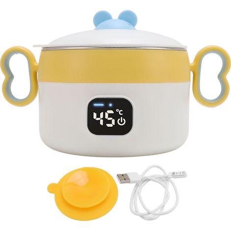 Bol chauffe-plats isolé 450 ml en acier inoxydable à température constante automatique, boîte à déjeuner chauffante électrique rechargeable par USB pour la maison et les voyages
