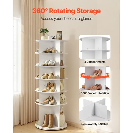Étagère à chaussures rotative à 6 niveaux, présentoir à chaussures rotatif à 360°, organisateur sur pied de type plateau tournant p… (1/5)
