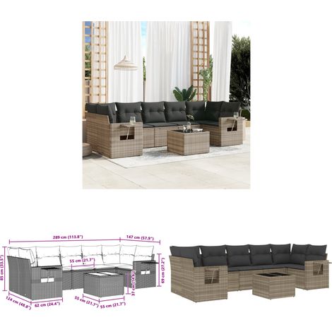 vidaXL Salon de jardin 8 pcs avec coussins gris clair résine tressée (1/3)