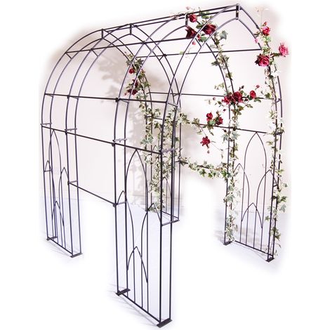 Gothic Tunnel (Inc Ground Spikes) Garden Archway - Solid Steel - L182.9 x W142.2 x H223.5 cm - Black