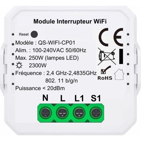 Silumen – Module interrupteur WiFi 250W – Compatible avec Tuya/Smart Life – Commande vocale Alexa/Google Home – Installation facile (1/5)
