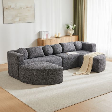 Canapé-lit modulaire — Tissu en chenille, aucun assemblage requis — Modèle noir — L 292 x P 165 x H 68 cm (1/4)