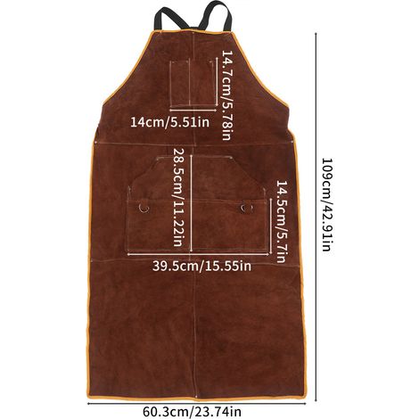 Tablier de soudeur unisexe en cuir de qualité supérieure, idéal pour la cuisine, le travail du bois, la forge et la menuiserie. Poches à outils incluses. Résistant à la chaleur et ignifugé.