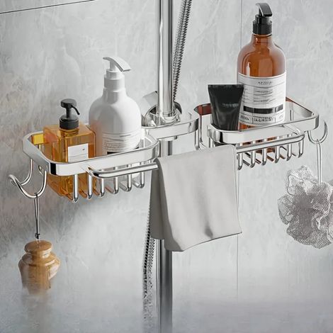 (Étagère argentée brillante) 1 étagère de rangement pour salle de bain, panier de rangement pour pommeau de douche, étagère de rangement pour pommeau de douche, convient pour la salle de bain, la cuis (1/5)