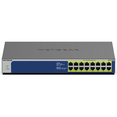 NETGEAR GS516PP Unmanaged Gigabit Ethernet (10/100/1000) Power over Ethernet (PoE) Blau, Grau