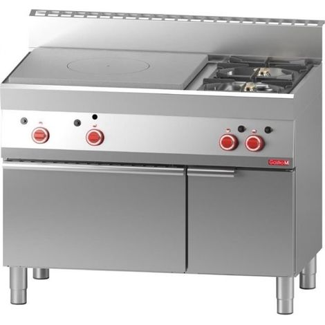 Fourneau inox à gaz 2 feux vifs, plaque coup de feu sur four gaz (1/2)