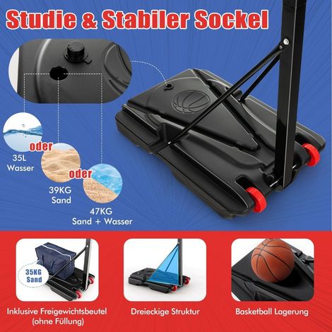 Hohenverstellbarer basketballstander basketballkorb mit stander 2 radern 105 260 cm schwarz