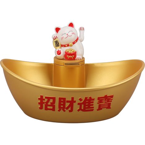 Lingot d'or, chat porte-bonheur à énergie solaire, symbole de richesse et de bienvenue, statue de chat bénitier faisant signe de la main, MLY23097A 1 Blanc 23,5 x 17,5 x 14,7 cm (1/5)