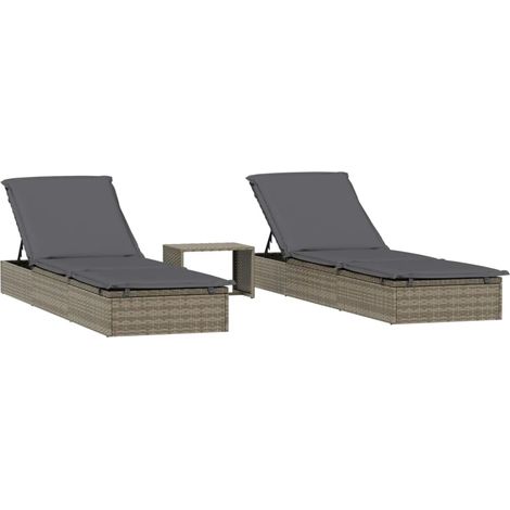 Maison Exclusive - Lettini Prendisole 2pz con Tavolino Grigio in Polyrattan