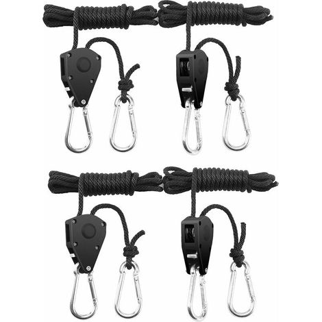 2 Paires(4 Pièces) de cintres à cliquet réglables de 1/8 Pouce Corde de Crochet Réglable Sangle à Cliquet Corde Rope Ratchet Robuste Réglable,Chaque Paire Porte 68 kg, (1/5)