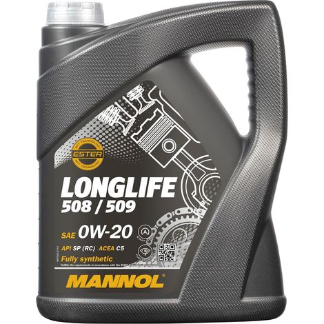 ACEITE DE MOTOR PARA AUTOMÓVILES MANNOL 0W20 LARGA DURACIÓN 508/509 5 LITROS (7722) (SINTÉTICO) (1/2)