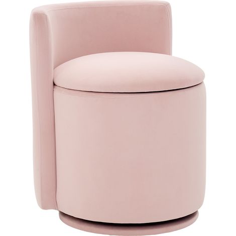 CHICFURN Silla tocador con almacenaje giratoria 360°, terciopelo rosa, respaldo curvado y cojín, puff elegante con base estable para dormitorio y vestidor (1/5)