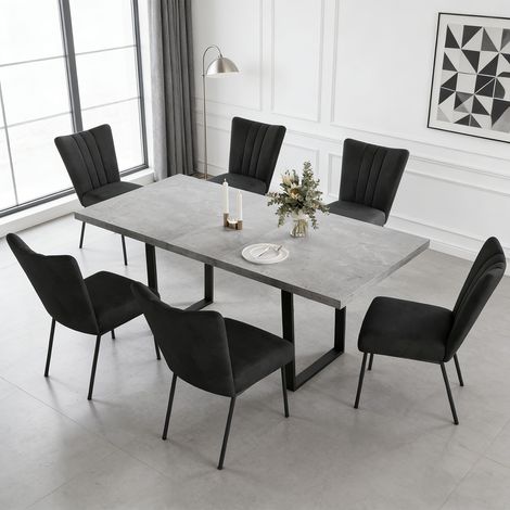 Ensemble de table à rallonges et chaises, table rectangulaire en MDF de 130 à 170 cm(4 chaises, flanelle, gris foncé)