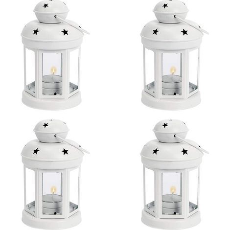 4X Lanternes une Bougie Suspendues en Métal Vintage, Photophore, Chandelier pour Mariage, Maison, Cadeau de Fêtes D'Anniversaire-Blanc (1/4)