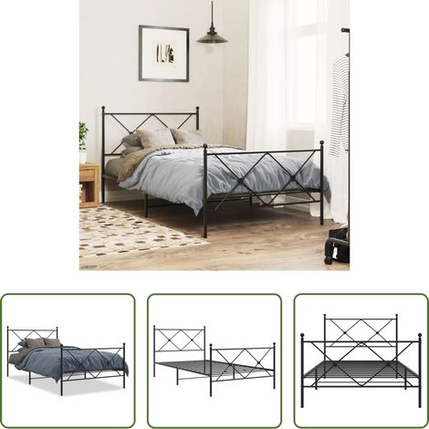 vidaXL Lit métallique - Cadre de lit métal sans matelas avec pied de lit noir 107x203cm (1/5)