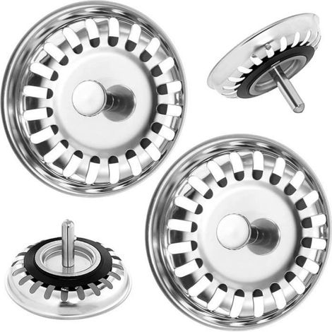 2 Bouchon évier, Diamètre 80mm, Acier inoxydable, Filtre universel, Cuisine et salle de bain (1/5)
