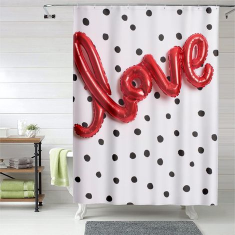 Rideau de douche motif amour romantique, Valentine design artistique, polyester imperméable, 90x180 cm (1/5)
