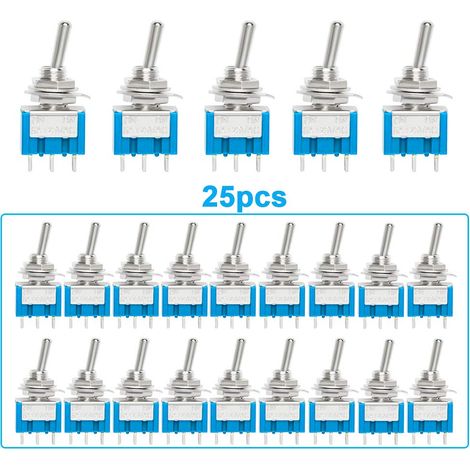 25pcs Mini Toggle Switch 6A/125VAC, 3 Pin ON/ON 2 Position SPDT, MTS102 (1/4)