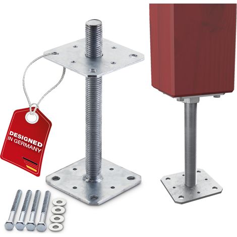 SOTECH Pfostenbeschlag Stützträger Gewinde M24 Stahl feuerverzinkt höhenverstellbar zum Aufschrauben, witterungsbeständig, 110 x 110 x 250 mm - 1 Stück