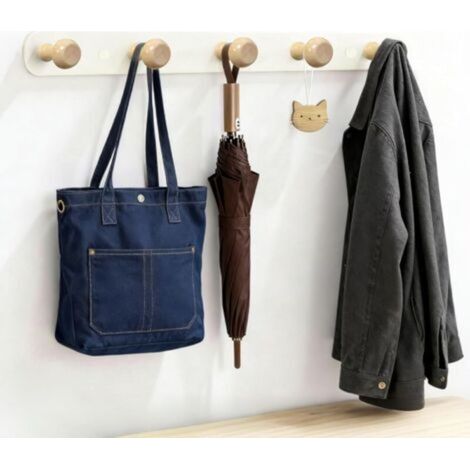 Lot de 1 patères murales avec 5 crochets par barre, en bois, pour couloir, chambre et cuisine (1/5)