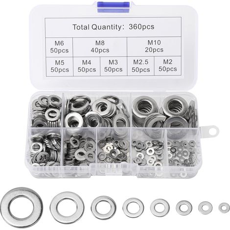 CCYKXA360 Pièces Rondelles Metal Rondelles Inox, Rondelles Plates, Rondelles pour Vis, écrous et Tiges Filetées (M2, M2,5, M3, M4, M5, M6, M8, M10) (1/5)
