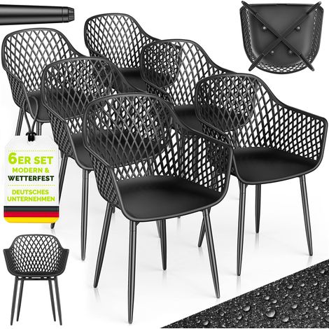 tillvex® Gartenstuhl 6er Set Wetterfest mit Armlehne Schwarz Outdoor Stühle bis 120kg belastbar Gartenstühle UV-beständig Terrassenstuhl Gartenmöbel Terrasse Balkon Outdoor Garten