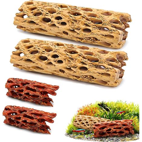 Escondite de resina de 2 piezas con forma de cholla para acuario, accesorios para hábitats de peces y camarones, juguete para trepar y masticar para cangrejos ermitaños, peces, caracoles y reptiles. (1/5)