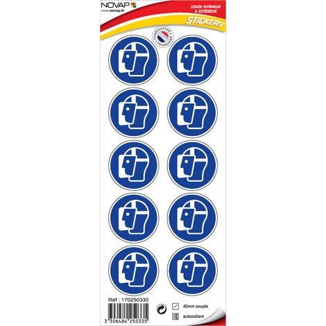 Planche 10 Stickers Ø 40mm - Visière de protection obligatoire - 4250335 (1/2)