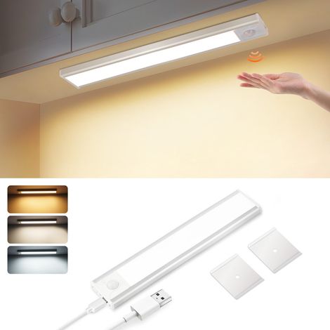 GBLY Unterbauleuchte Küche Led mit Bewegungsmelder - 20CM Schrankbeleuchtung Dimmbar 3 Farbtemperatur Silber Unterschrank Beleuchtung USB 1000mAh Aufladbar Küchenlampe für Unterschrank Regale