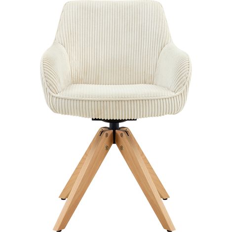 Lot de 2 chaises pivotantes en tissu blanc cassé, style rétro minimaliste avec dossier rayé, structure en bois, confort moelleux 360° – CHICFURN (1/5)