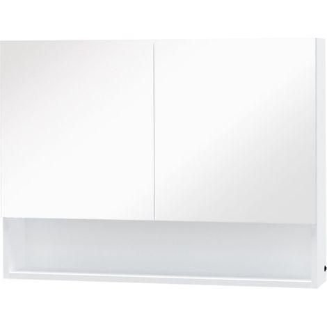 Armoire murale avec miroir, éclairage LED, étagère ouverte et étagère intérieure, 80x15x60 cm (1/5)