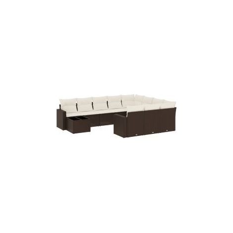 Salon de jardin et coussins 11 pcs marron résine tressée (1/5)