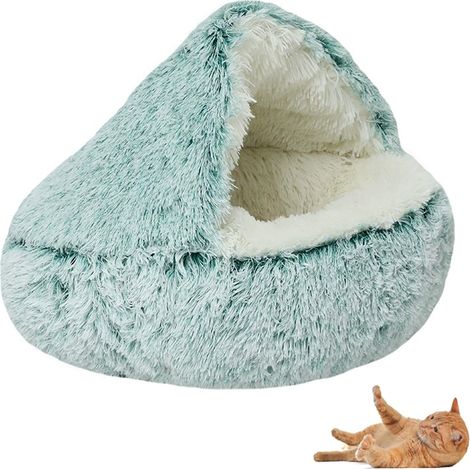 Nid d'hiver chaud en forme de coquillage pour chat, lit pour chat semi-entouré, niche fermée pour chien (1/5)